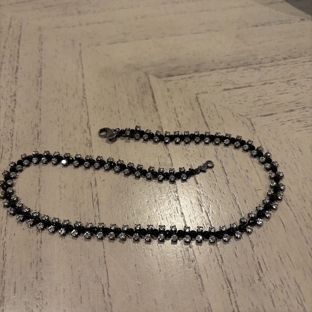 Chan Luu Black Rhinestone Beaded Wrap Bracelet OS Regular 925 Silver